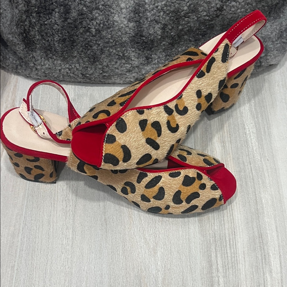 Leopard Print Slingback Heels with Red Accents